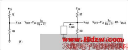 Figure 3. This simple resistor-divider analogy represents a voltage reference unloaded (A) and loaded (B).