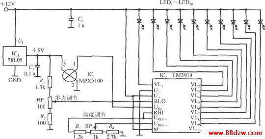 ɼɹѹMPX5100AɵLEDͼʾѹƵ·