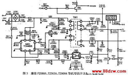 康佳彩电F2588A、T2563A、T2909A等机型开关稳压电源电路